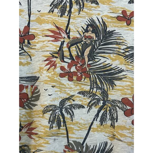 Free Planet Men's tshirt Sz XL Hawaiian Hula Girl Short Sleeve Palm Tree All - Picture 2 of 5